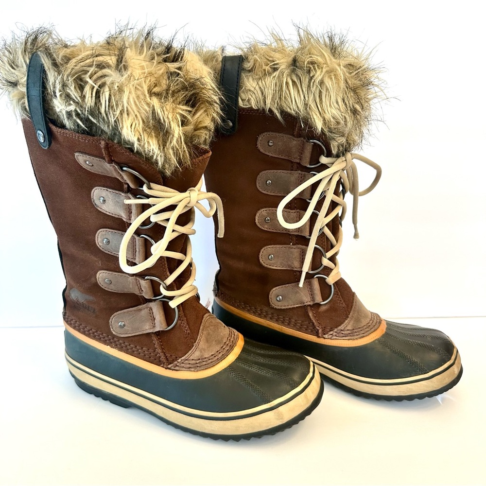 Sorel Joan of Arctic brown suede and faux shearling waterproof boots, size 8